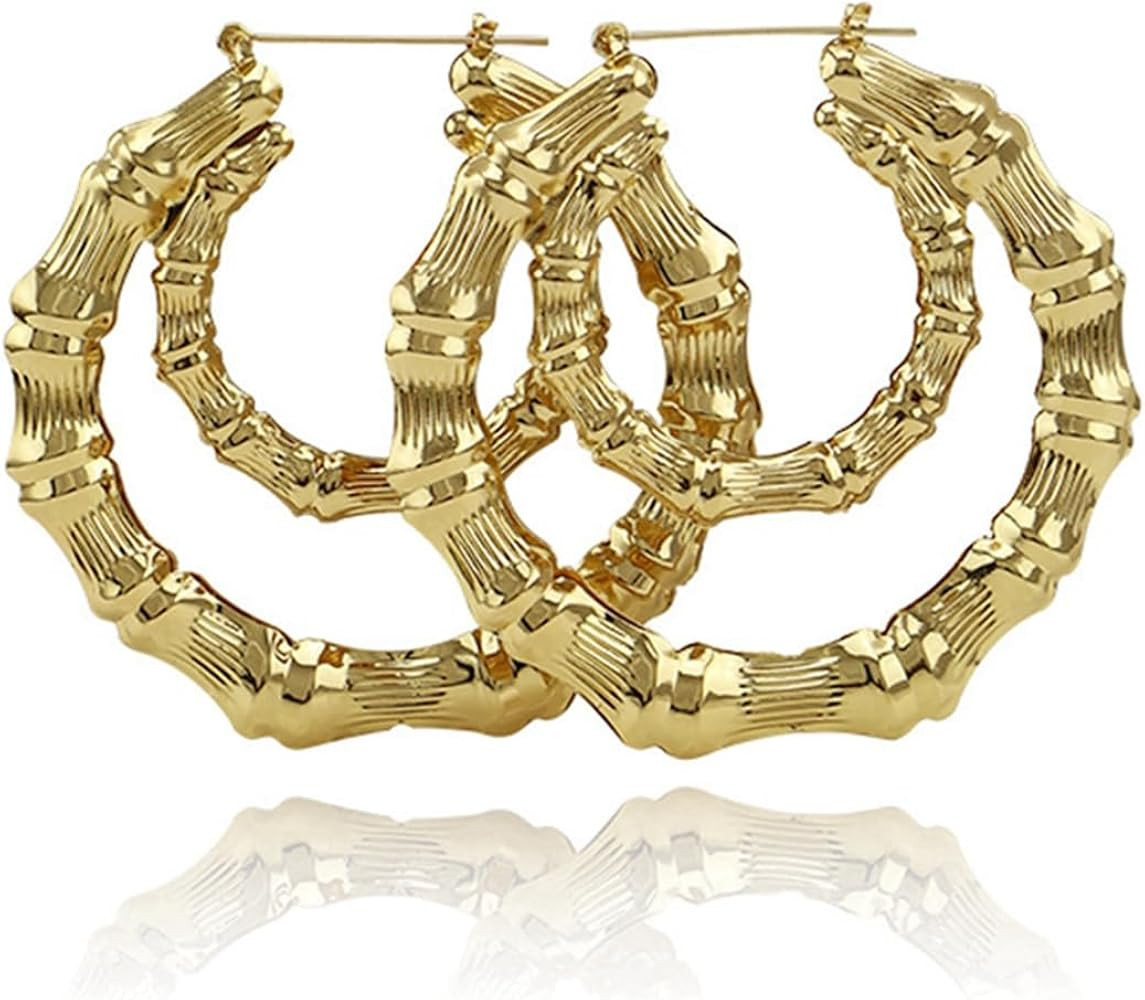 Bamboo Oversized Bamboo Hoop Earrings for Women (Gold) | Amazon (US)