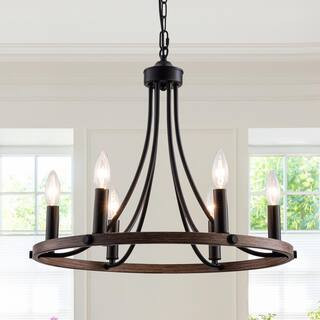 Simpol Home 6-Light Modern Farmhouse Chandelier Black, Vintage Candle Ceiling Pendant Light Fixture for Dining Room Living Room | The Home Depot