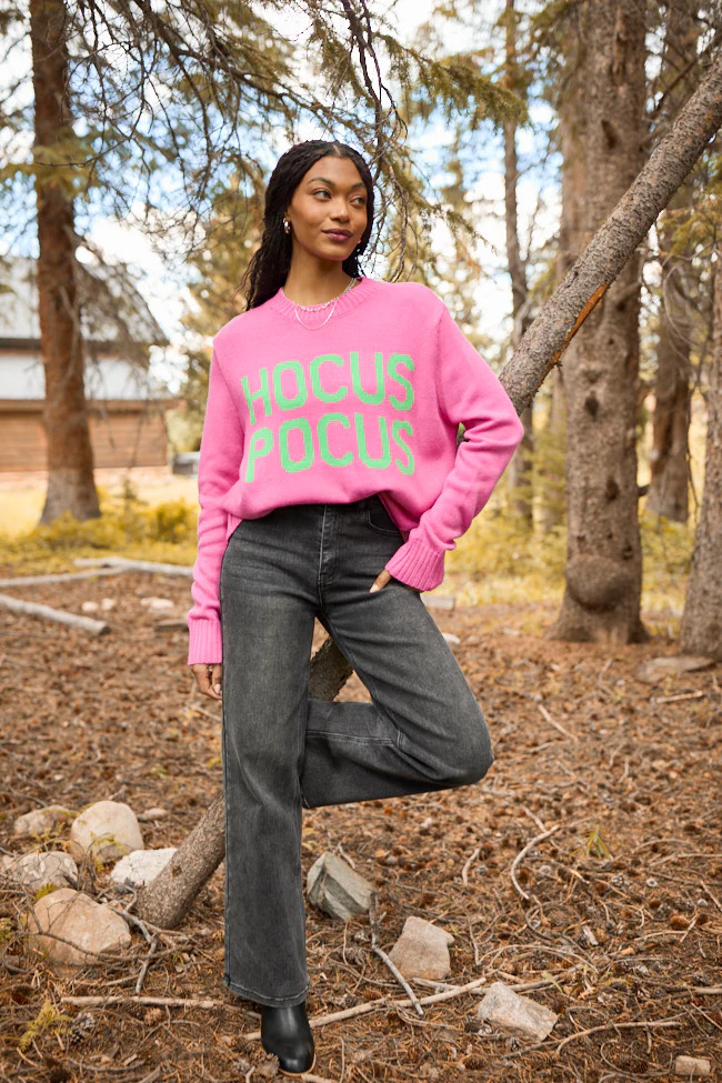Hocus Pocus Pink And Green Crewneck Sweater SALE | Pink Lily