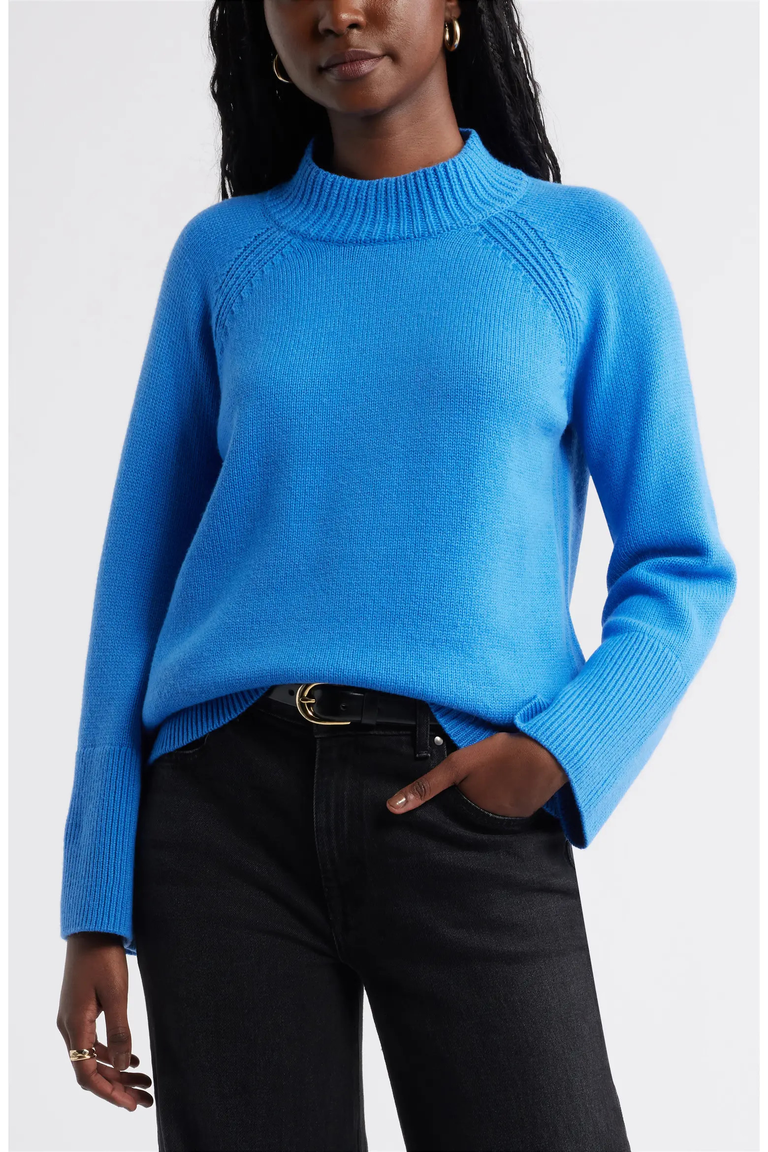 Bell Sleeve Mock Neck Merino Wool & Cotton Sweater (Women) | Nordstrom | Nordstrom