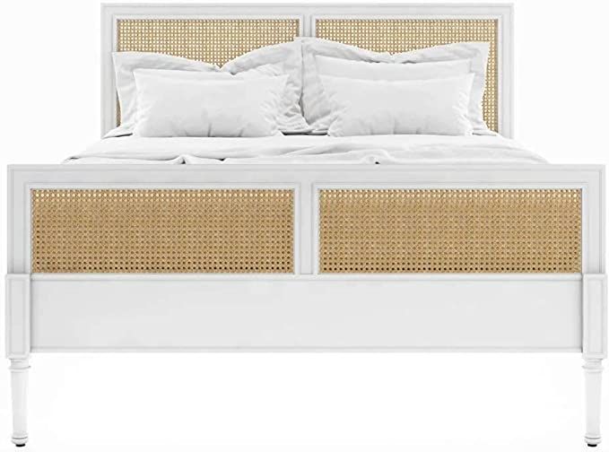 Amazon.com: VALYOU Furniture Harbor Bed Mahogany Wood Natural Rattan Material (Queen, White) : Home  | Amazon (US)