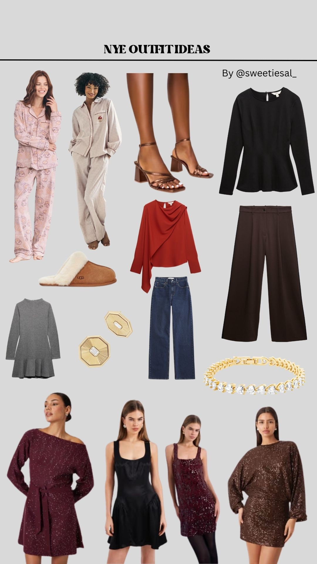 Whether you are staying in and cosy, at a house party or OUT OUT there’s still lots of loveliness to be had for NYE! 

I am personally in the stay in club and will be very happy with a glass of fizz in my PJs but for those of you who will be heading out what will you be slipping into?

• NYE • New Years Eve • House Party • NYE Outfit • Partywear • Jeans and a nice top • Cocktail Dress • Sequins • Satin • Heels • Pyjamas • Staying in • Going Out • 

#LTKpartywear #LTKjeans #LTKdresses