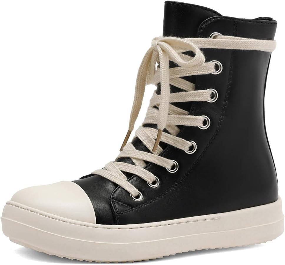 Womens High Top Sneakers Lace Up Comfort Platform Walking Canvas Shoes with Zipper | Amazon (US)