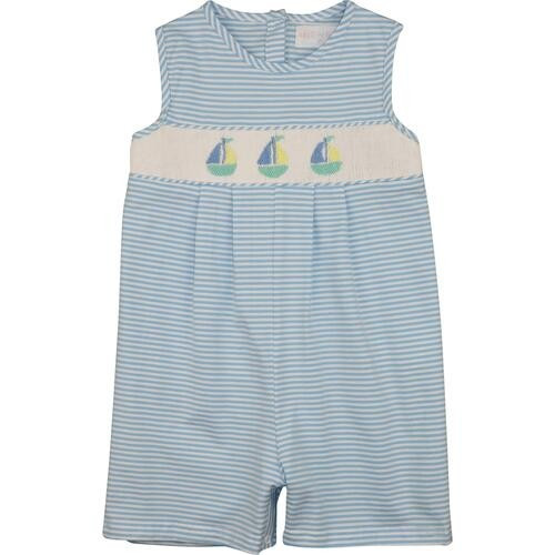 Blue Stripe Knit Smocked Sailboat Jon Jon | Cecil and Lou