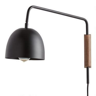 Wood and Black Metal Dome Adjustable Bryce Wall Sconce | World Market