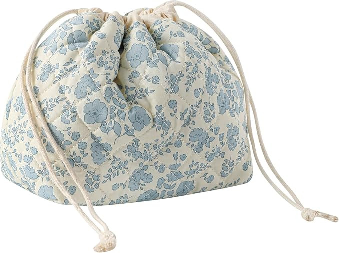 Cotton Quilted Drawstring Makeup Bag with Canvas Lining,Coquette Aesthetic Cute Travel Toiletry B... | Amazon (US)