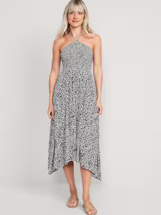 Matching Fit & Flare Printed Crinkled Halter Midi Dress for Women | Old Navy (US)
