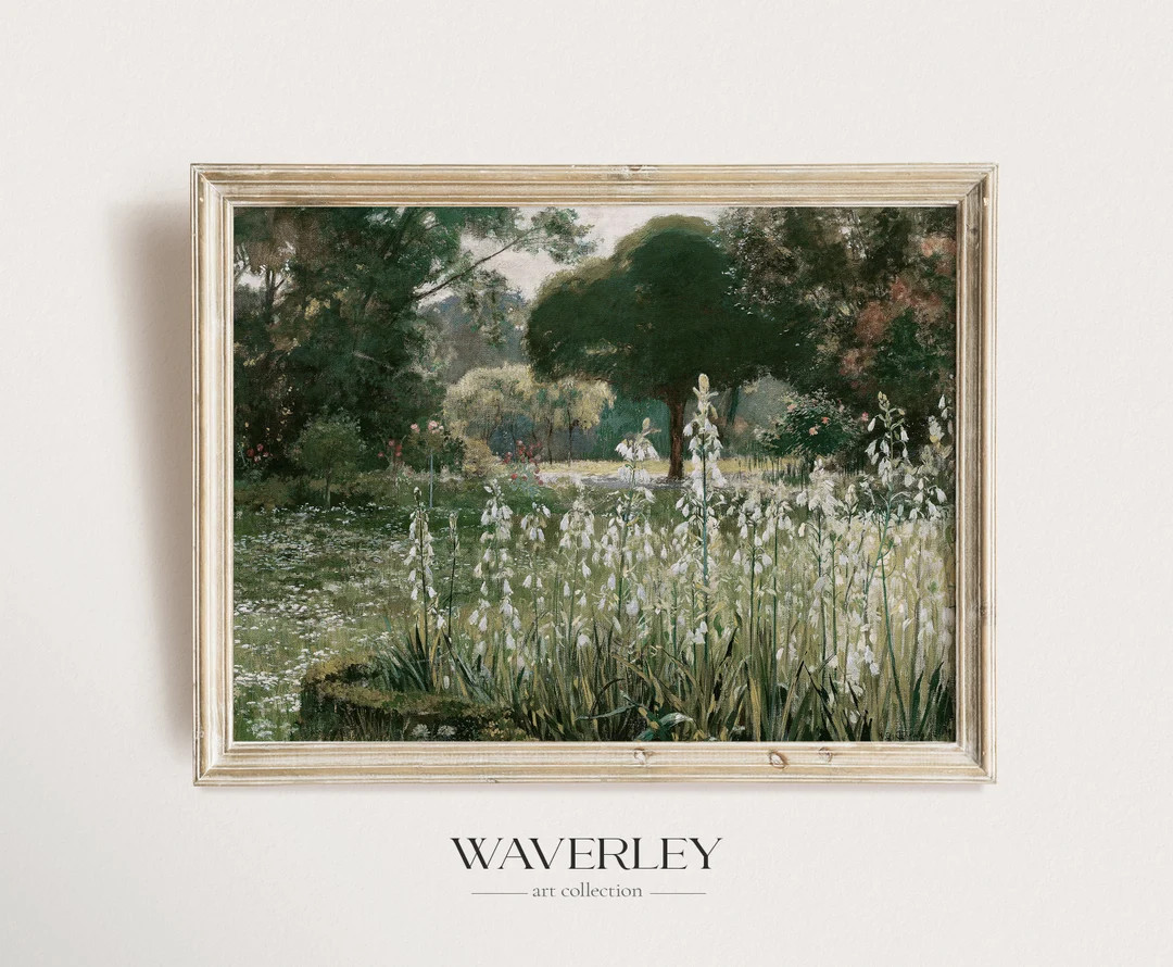 Vintage Landscape Painting of a Meadow, French Countryside Wall Art, Green Rustic Farmhouse Art, ... | Etsy (US)