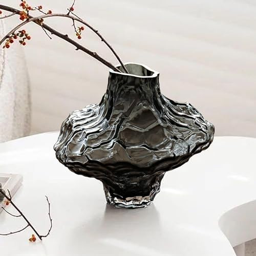 Yannige Black Glass Vase - (H: 6.7" W: 7.48"), Black Gray Flower Vase with Irregular Texture Desi... | Amazon (US)