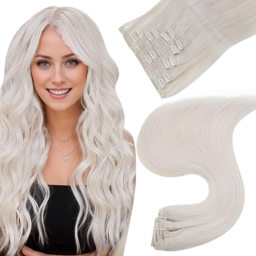 Easyouth Clip in Hair Extensions Real Human Blonde Remy Clip in Hair Extensions Human Hair White ... | Amazon (US)