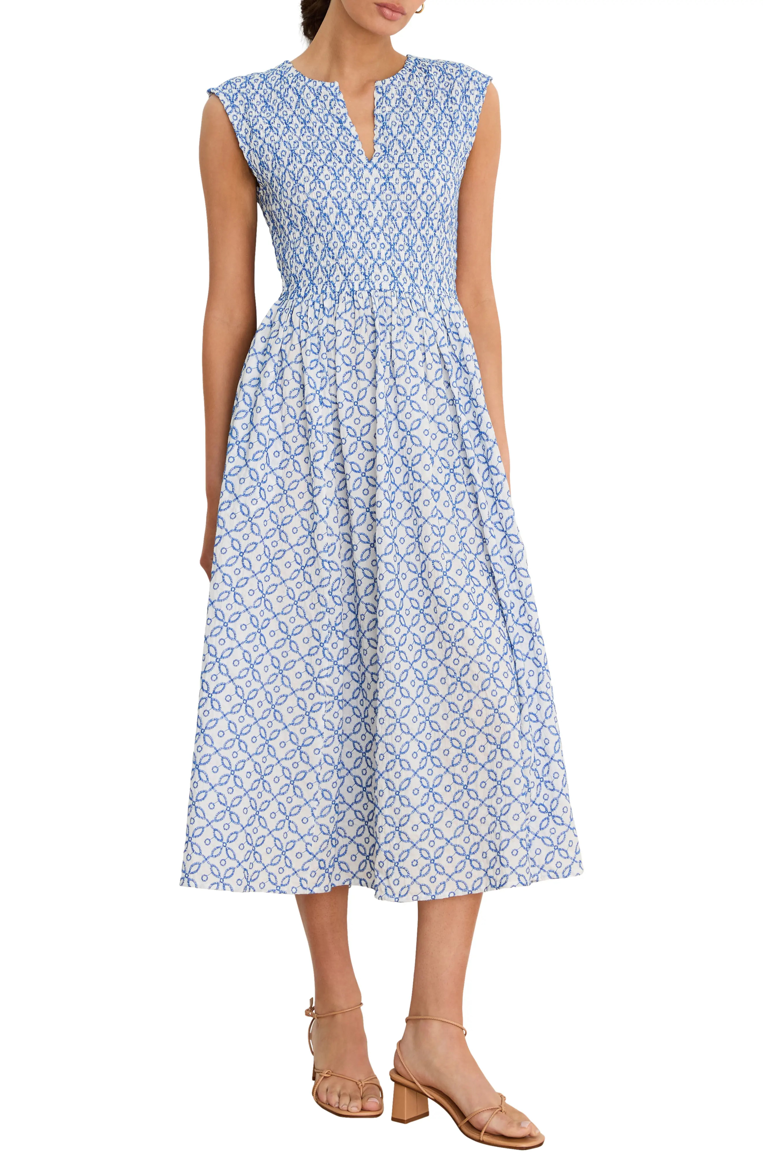 Amelia Embroidered Tile Cotton Midi Dress (Women) | Nordstrom | Nordstrom