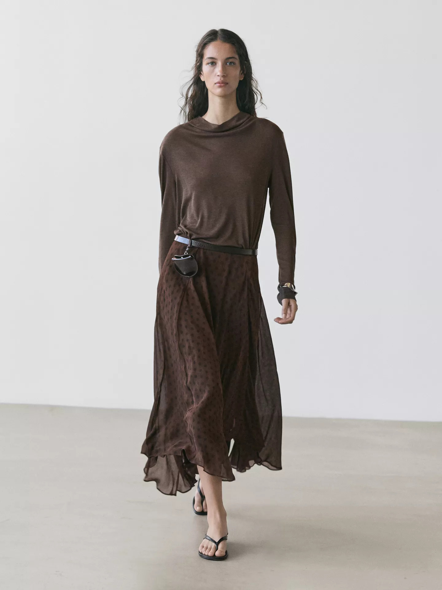 Flared polka dot midi skirt | Massimo Dutti UK