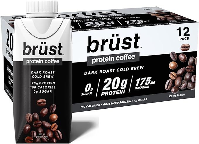 BRÜST PROTEIN COFFEE DARK ROAST - UNSWEETENED (20g Protein, 175mg Caffeine, 100 Calories) Full B... | Amazon (CA)