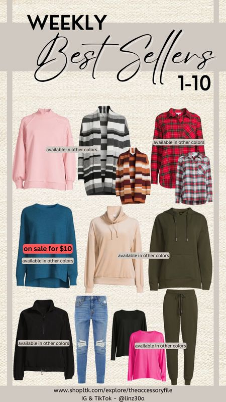 This past week’s top 10 best sellers!

Winter outfits, winter fashion finds, Walmart fashion finds, Walmart must haves, mixed media pullover sweater sweatshirt, striped cardigan, flannel shirt, side slit sweatshirt, ribbed funnel neck top, viral Walmart hoodie and joggers, fleece pullover, distressed denim jeans, super soft hacci shirts 

#LTKSeasonal #LTKover40 #LTKfindsunder50