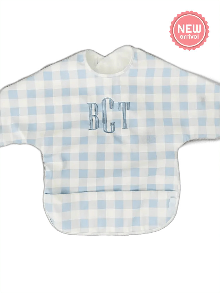 Long Sleeve Signature Catch All Bib - Blue Gingham | Hampton James Clothing