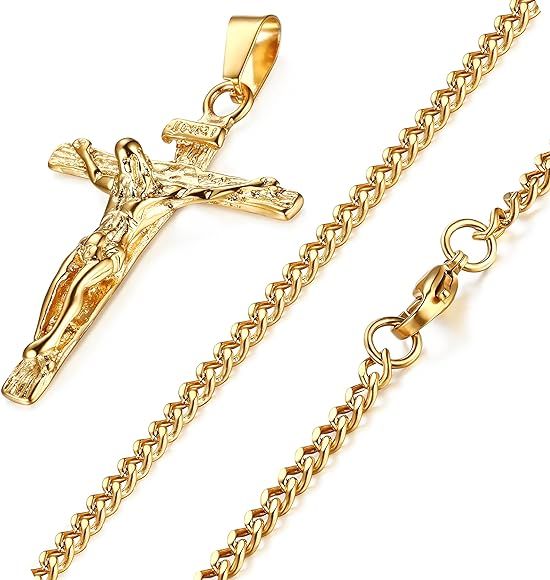 Stainless Steel Mens Womens Cross Necklace Crucifix Pendant, 24 inches | Amazon (US)