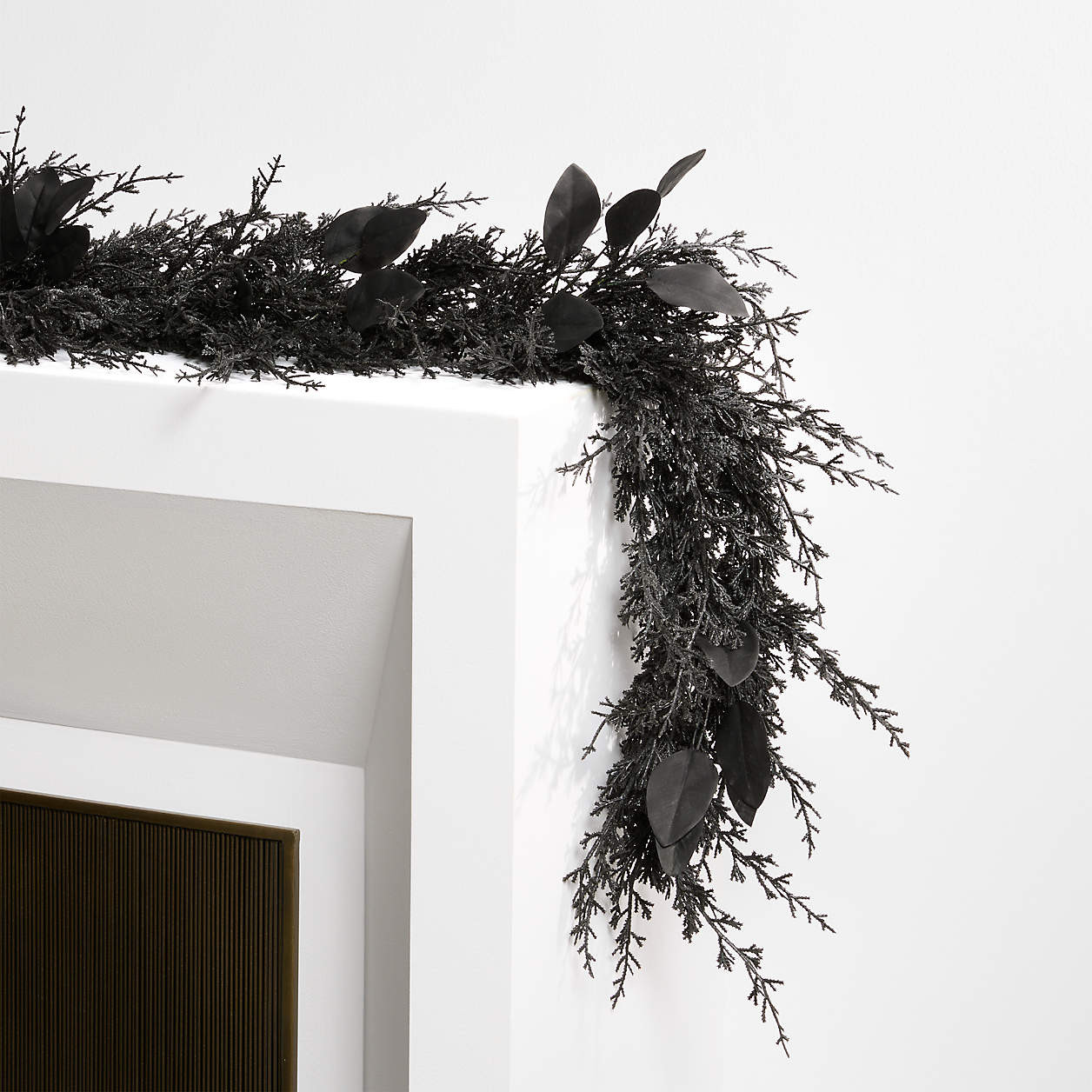 Faux Spooky Black Botanical Garland 6' | Crate & Barrel | Crate & Barrel