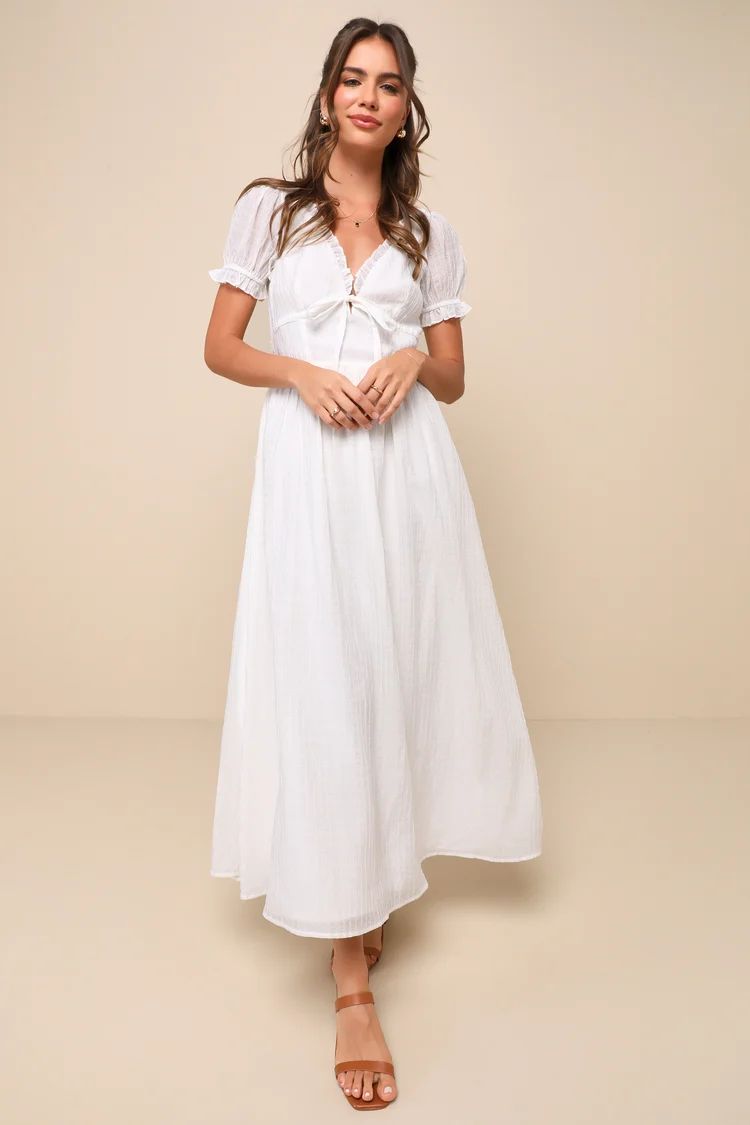 Angelic Expression Ivory Ruffled Puff Sleeve Backless Midi Dress | Lulus