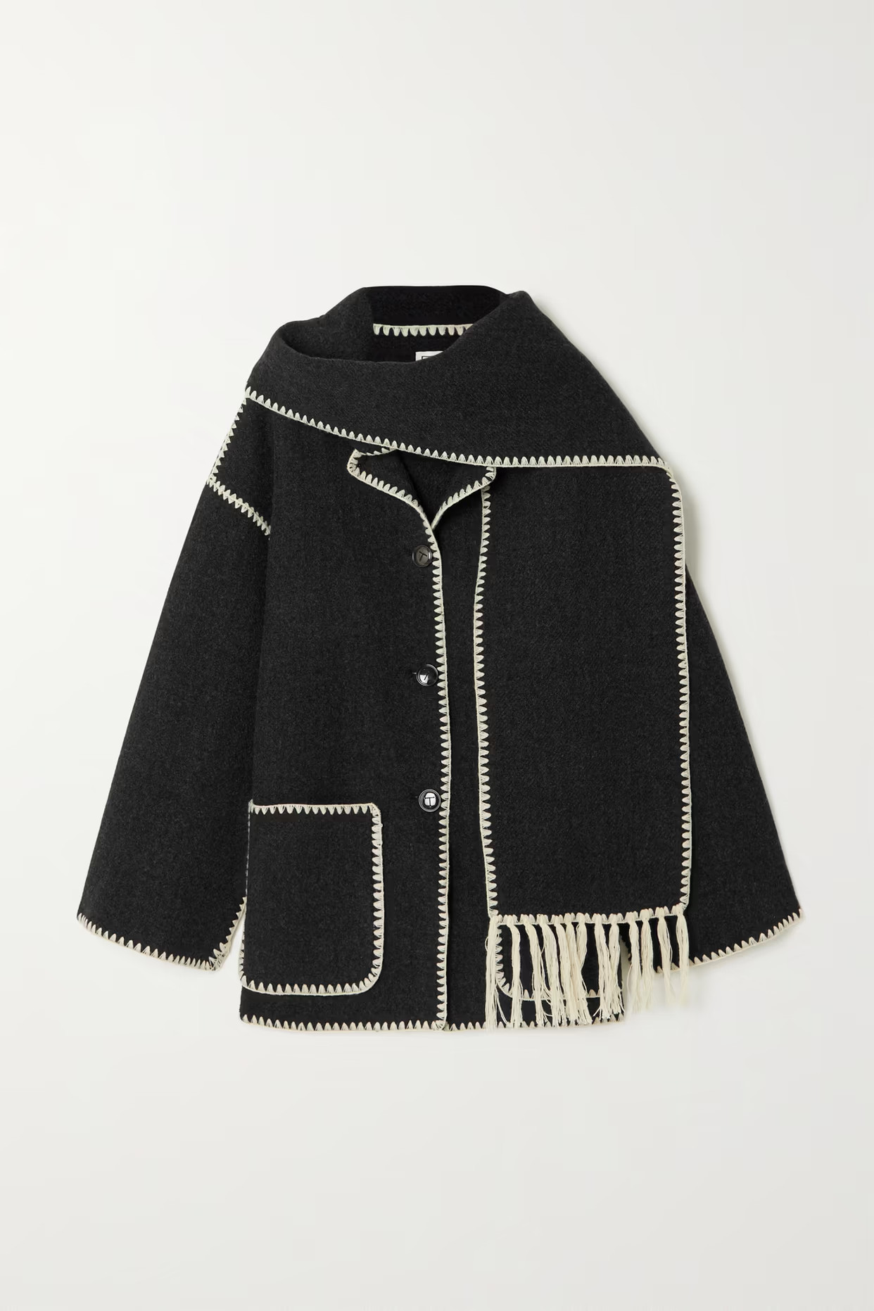 TOTEME - Draped Fringed Wool-blend Jacket - Gray | NET-A-PORTER (US)