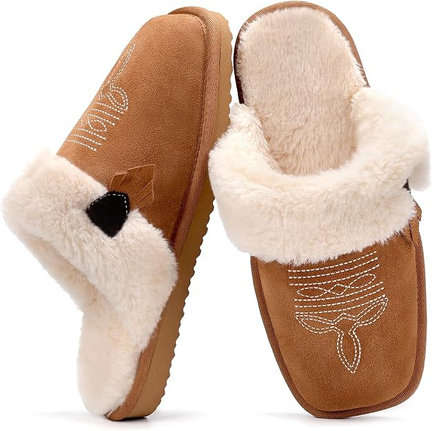 OOW Fuzzy House Slippers for Women with Memory Foam Comfy Bedroom Fluffy Western Cowgirl Boot Sli... | Amazon (US)