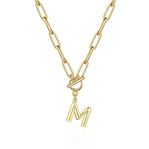 Eben-Ezer Toggle Clasp Capital A-Z Initial Necklace for Women Hiphop Plated Brass Alphabet Pendant Necklaces Thick Chain OT Buckle Necklace(M) | Amazon (US)