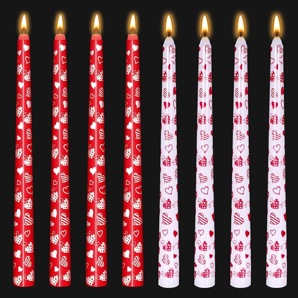 Threlaco 8 Pieces Valentine's Day Taper Candles 10" Long Taper Candlesticks Taper Candles Heart C... | Amazon (US)