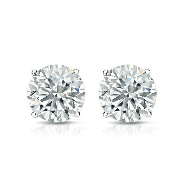 JeenMata 4 Prong 2 Carat Round Shaped Moissanite Solitaire Stud Earrings In 18K White Gold Platin... | Walmart (US)