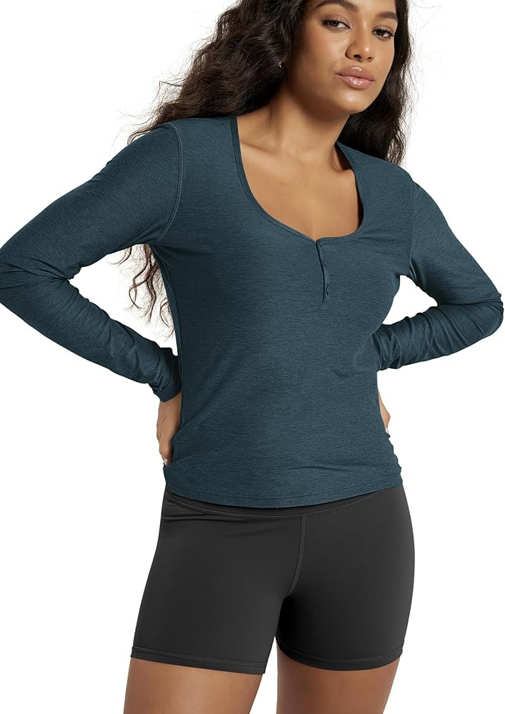 ODODOS Women's Long Sleeve Henley T-Shirt – Ultra Soft odSTRATUM Tech Tee, UPF 50+ Button V-Nec... | Amazon (US)