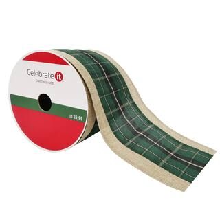 3.75" Faux Linen Wired Plaid Center Ribbon by Celebrate It™ Christmas | Michaels Stores