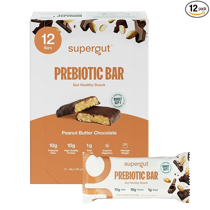 Supergut GLP-1 Boosting Prebiotic Bars, Peanut Butter Chocolate - Gut Healthy Protein Snacks & Br... | Amazon (US)