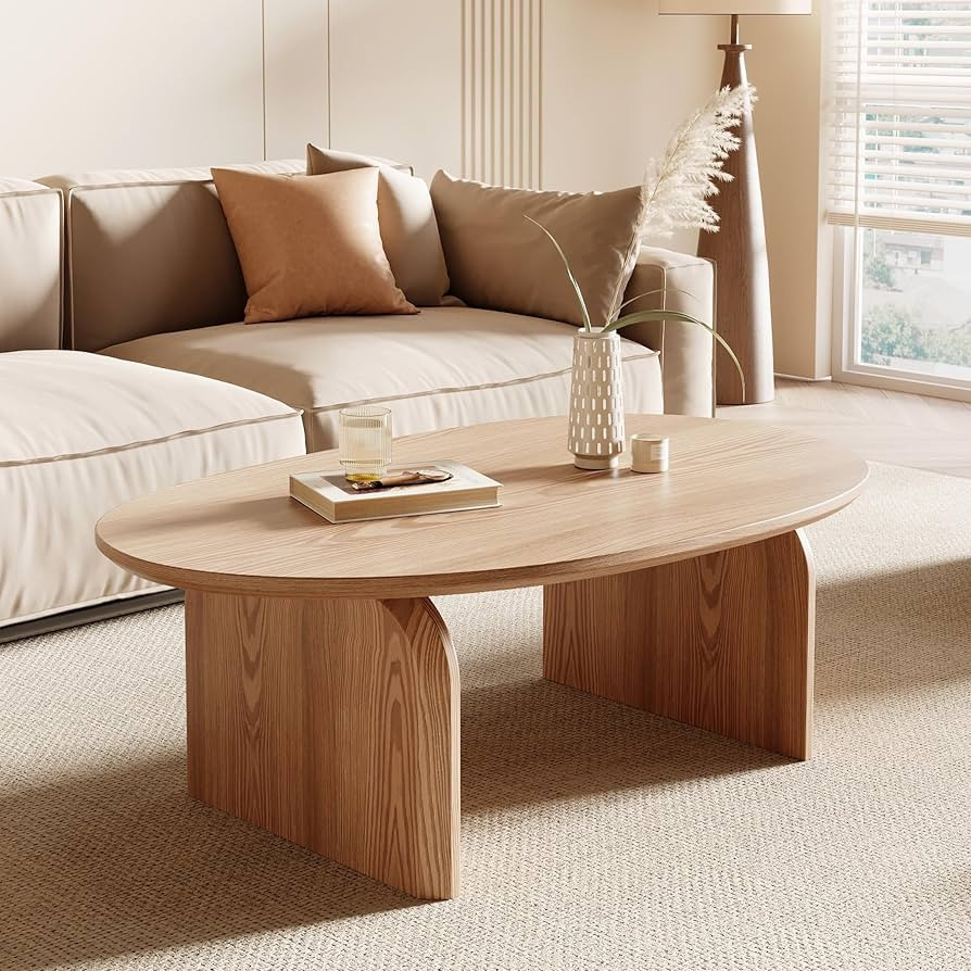 Honyee Modern Oval Coffee Table, Small Coffee Tables for Living Room - Oak Wood Top with Solid Le... | Amazon (US)