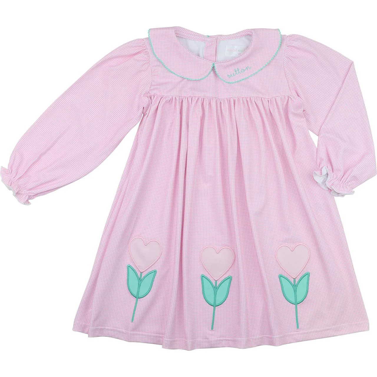 Pink Knit Gingham Applique Tulip Heart Dress | Cecil and Lou