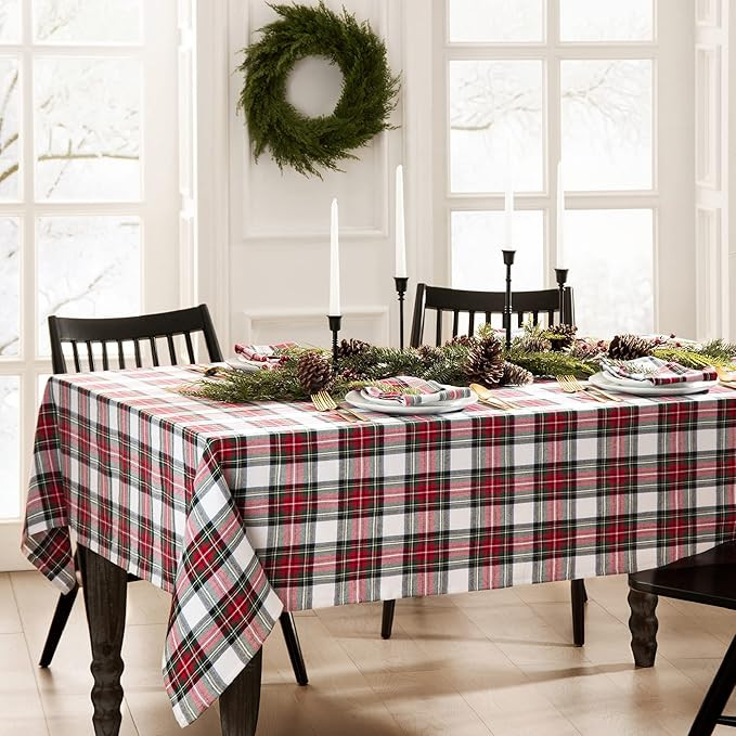 Elrene Home Fashions Christmas Classic Holiday Plaid Cotton Tablecloth, Holiday Table Decor, 60" ... | Amazon (US)
