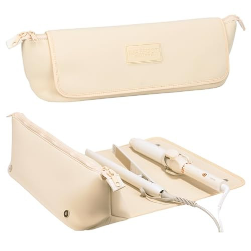 BAREFOOT CARIBOU Hair Tools Travel Bag and Heat Resistant Mat for Flat Irons, Straighteners, Curling Iron, and Haircare Accessories, 2-in-1 design, with Interior Pockets, Portable Organizer (Ivory) | Amazon (US)