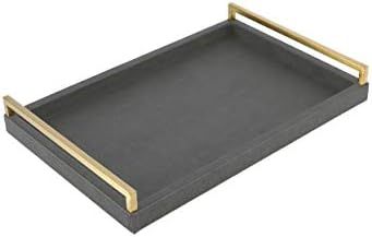 WV Decorative tray Faux dark grey Shagreen leather with Brushed Ti-Gold Stainless Steel Handle ,S... | Amazon (US)