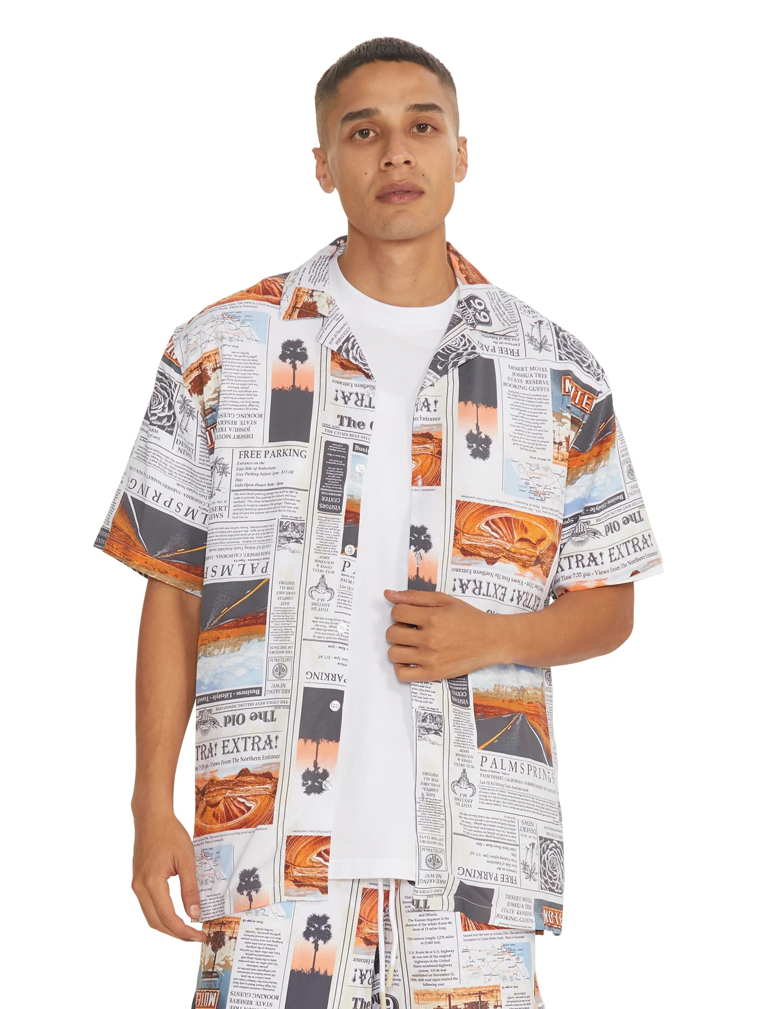 No Boundaries Men's Print Button Up Shirt with Short Sleeves, Sizes XS-3XL | Walmart (US)