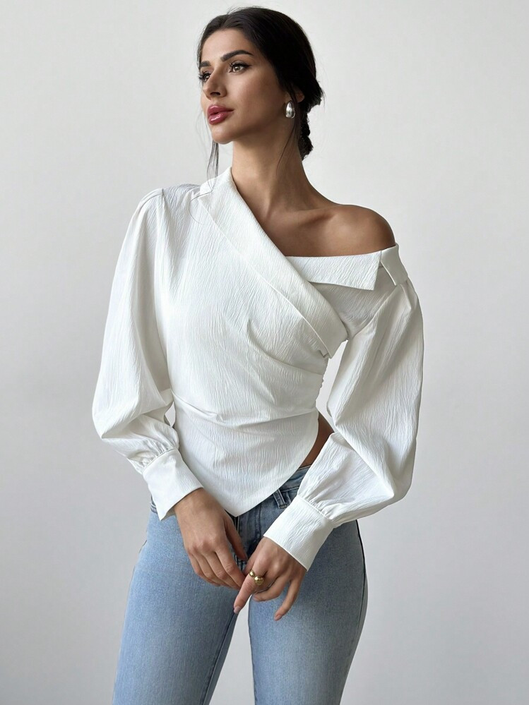 Firerie Women Casual Elegant Refined Commute Office Asymmetrical Hem Long Sleeve Blazer Collar | SHEIN