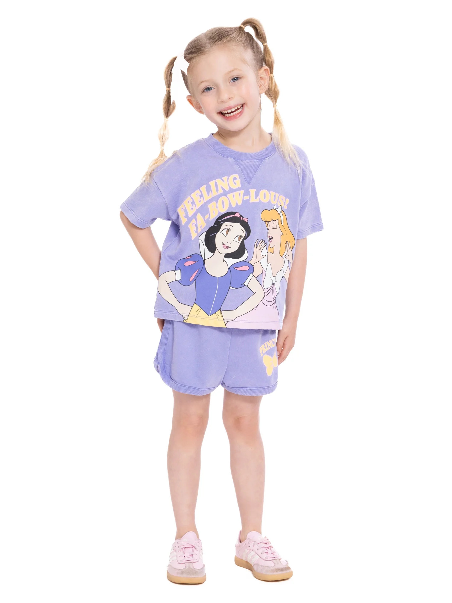 Disney Princess Toddler Girls Washed Crewneck Graphic Top and Shorts Set, 2-Piece, Sizes 12M-5T | Walmart (US)