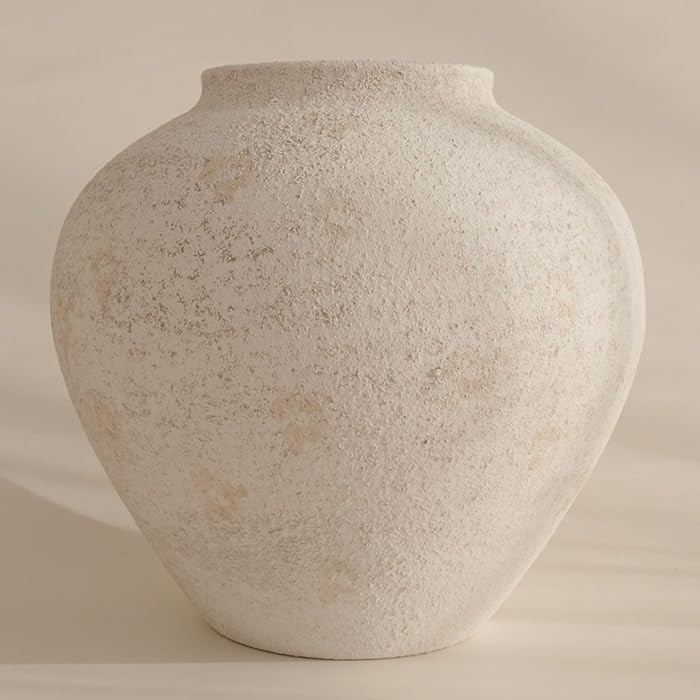 SilkSerenade Large White Round Vase for Flowers & Table Centerpieces - 11 Inch Rustic Textured Ea... | Amazon (US)