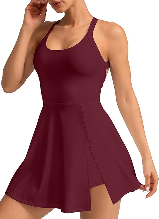 Womens Activewear Tennis Dress - Built in Shorts with Pockets and Bra Golf Athletic Workout Dress... | Amazon (US)