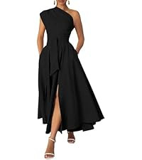Ekaliy Women's One Shoulder Belted Maxi Dress Formal Wedding Guest Dress | Amazon (US)