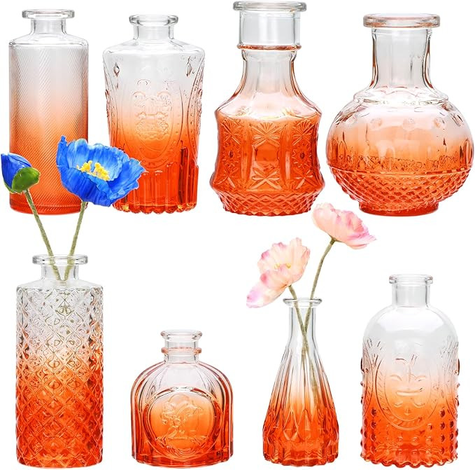 Brajttt Red-Orange Flower Vase Set, Glass Bud Vase in Bulk Set of 8,Artistic and Cultural Flavor ... | Amazon (US)