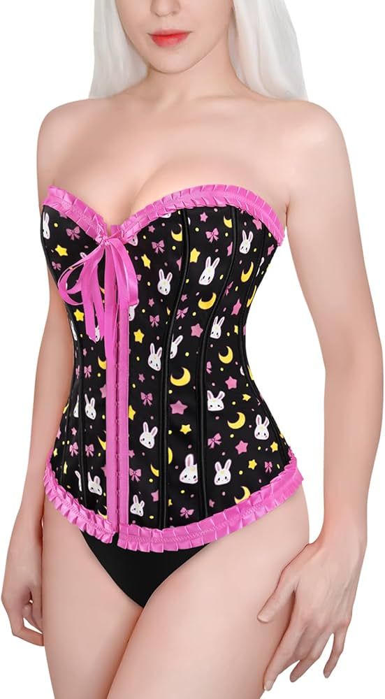 Littleforbig Women's Lace Up Boned Overbust Corset Bustier Bodyshaper Top - Usagi Moon Pattern | Amazon (CA)