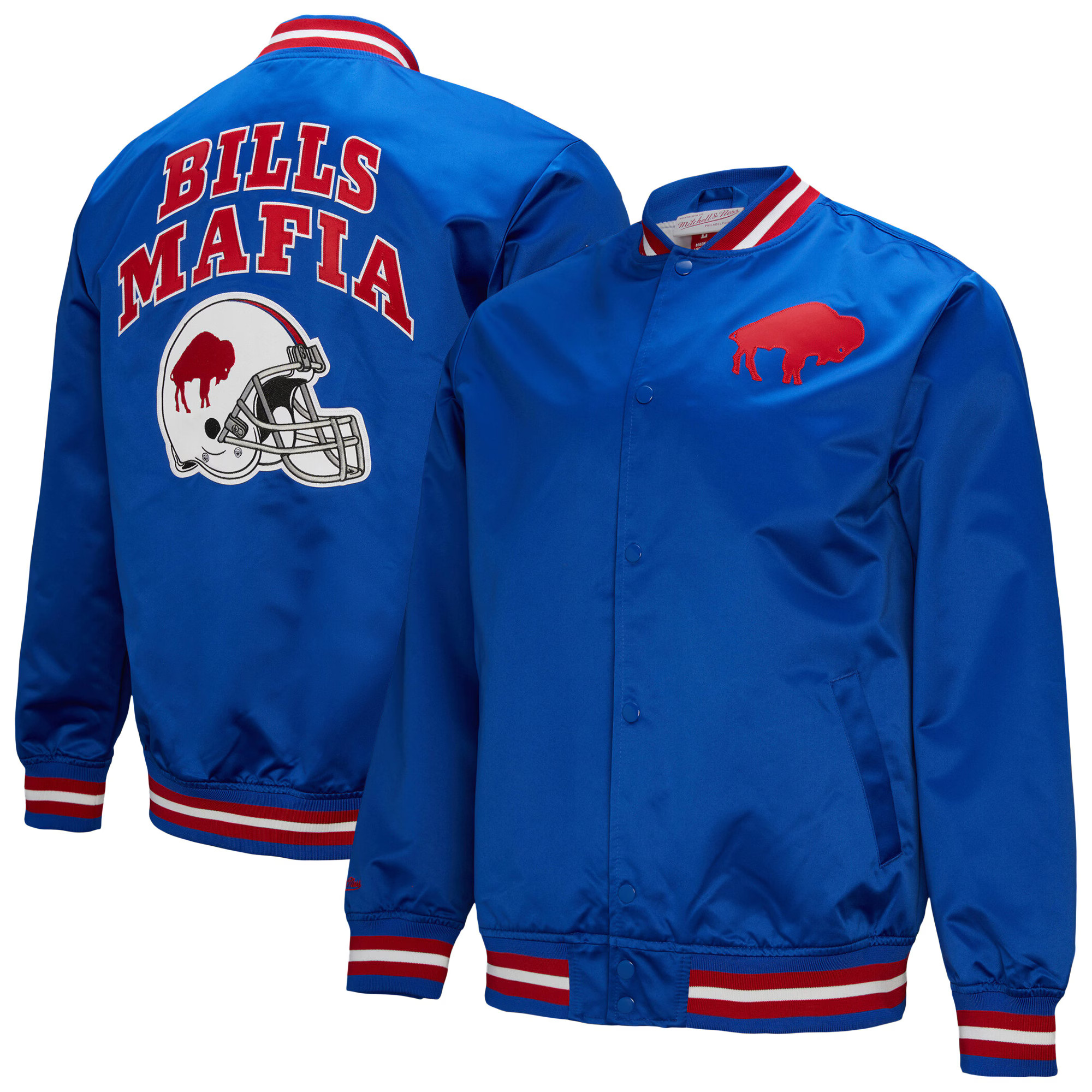 Buffalo Bills Mitchell & Ness Double Down Satin Full-Snap Jacket - Royal | Fanatics
