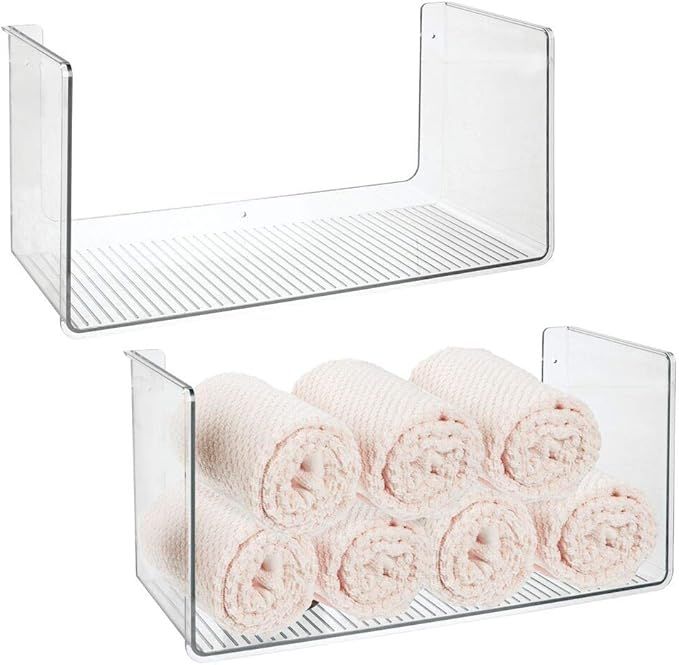 mDesign Plastic Wall Mount Towel Storage Organizer Display Shelf - Hang in Bathroom, Kitchen, Ent... | Amazon (US)