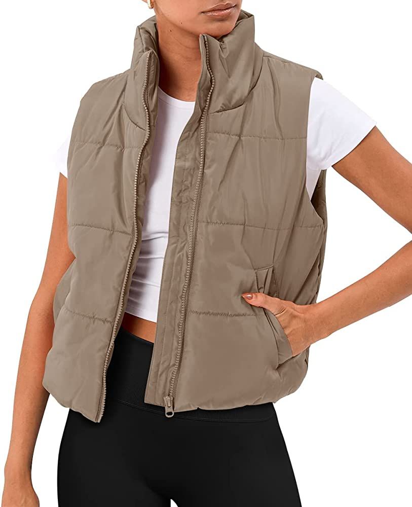 AUTOMET Puffer Vest Women Sleeveless Winter Cropped Outerwear Warm Puffer Lightweight Stand-up Colla | Amazon (US)