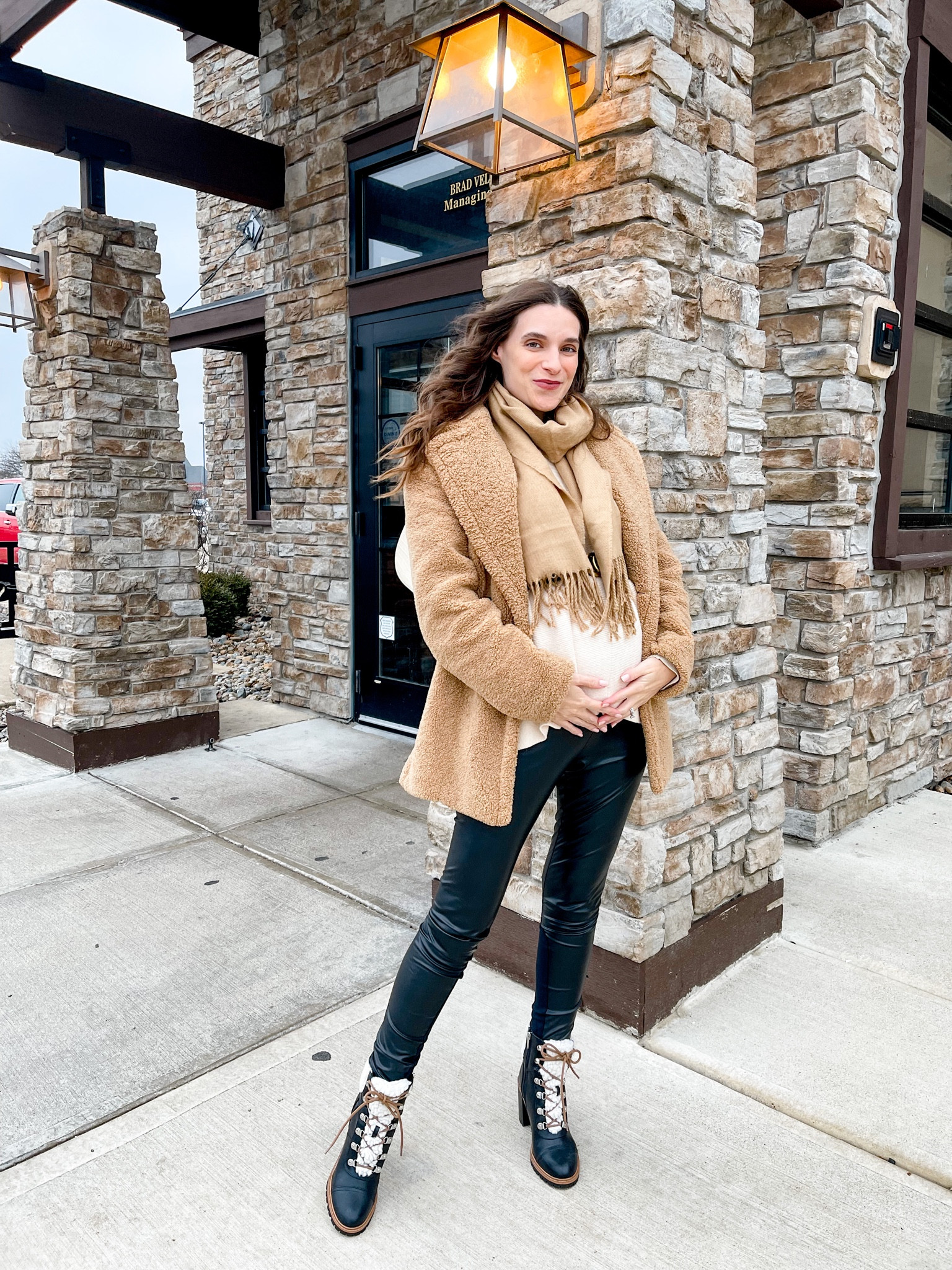 2nd trimester outfit. Everything fits tts before my growing 27 week belly. This oversized sweater looks cute alone or belted. It’s no longer available in the boatneck version but it is in the turtleneck version! 

#LTKbump #LTKunder50 #LTKunder100