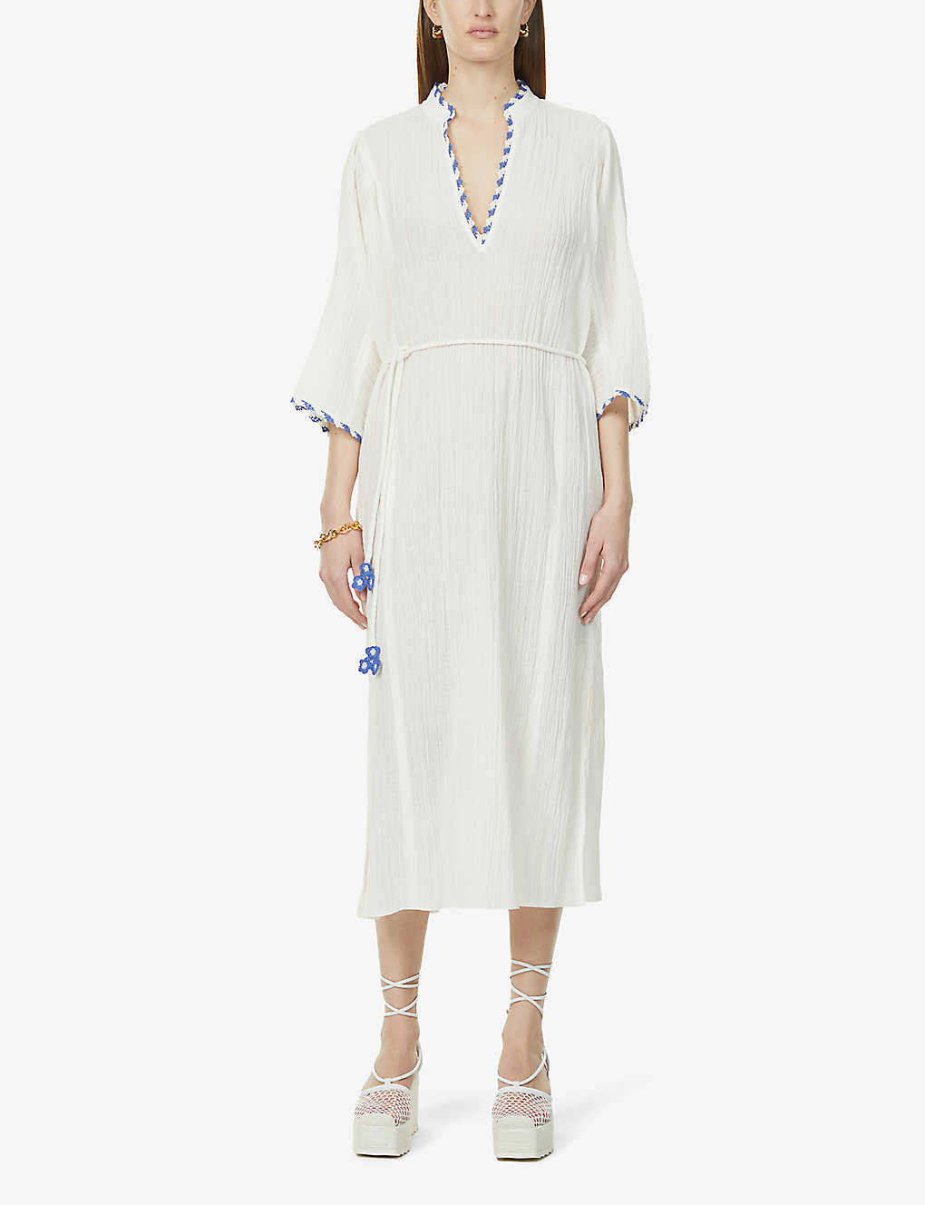 V-neck tie-waist ramie-blend tunic | Selfridges