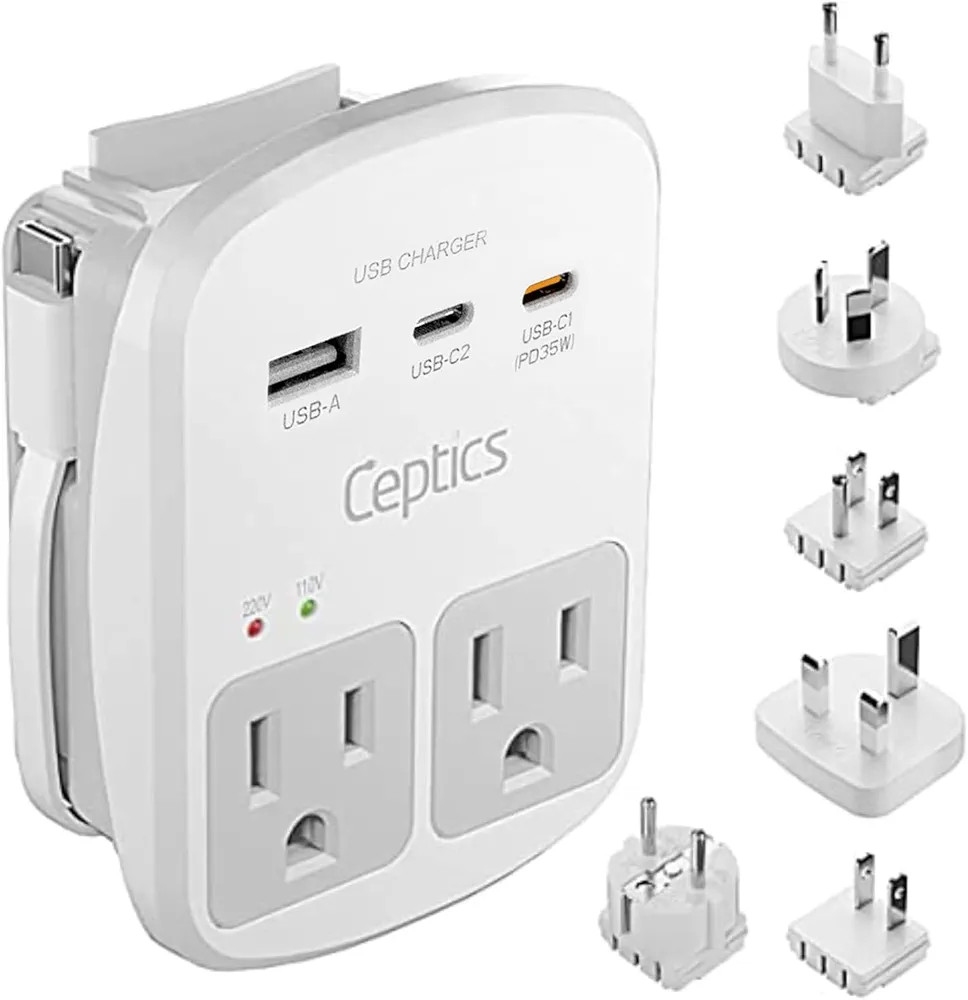 Ceptics 35W Universal Travel Adapter Kit – 2 USA sockets, USB-A, USBC, 1x PD 35W USB-C and USBC... | Amazon (US)