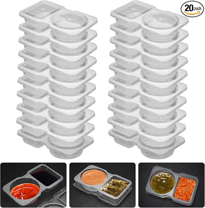 20 Set Reusable Snack Containers, 2-Compartment Dipping Containers with Lid for Refrigeration, Po... | Amazon (US)